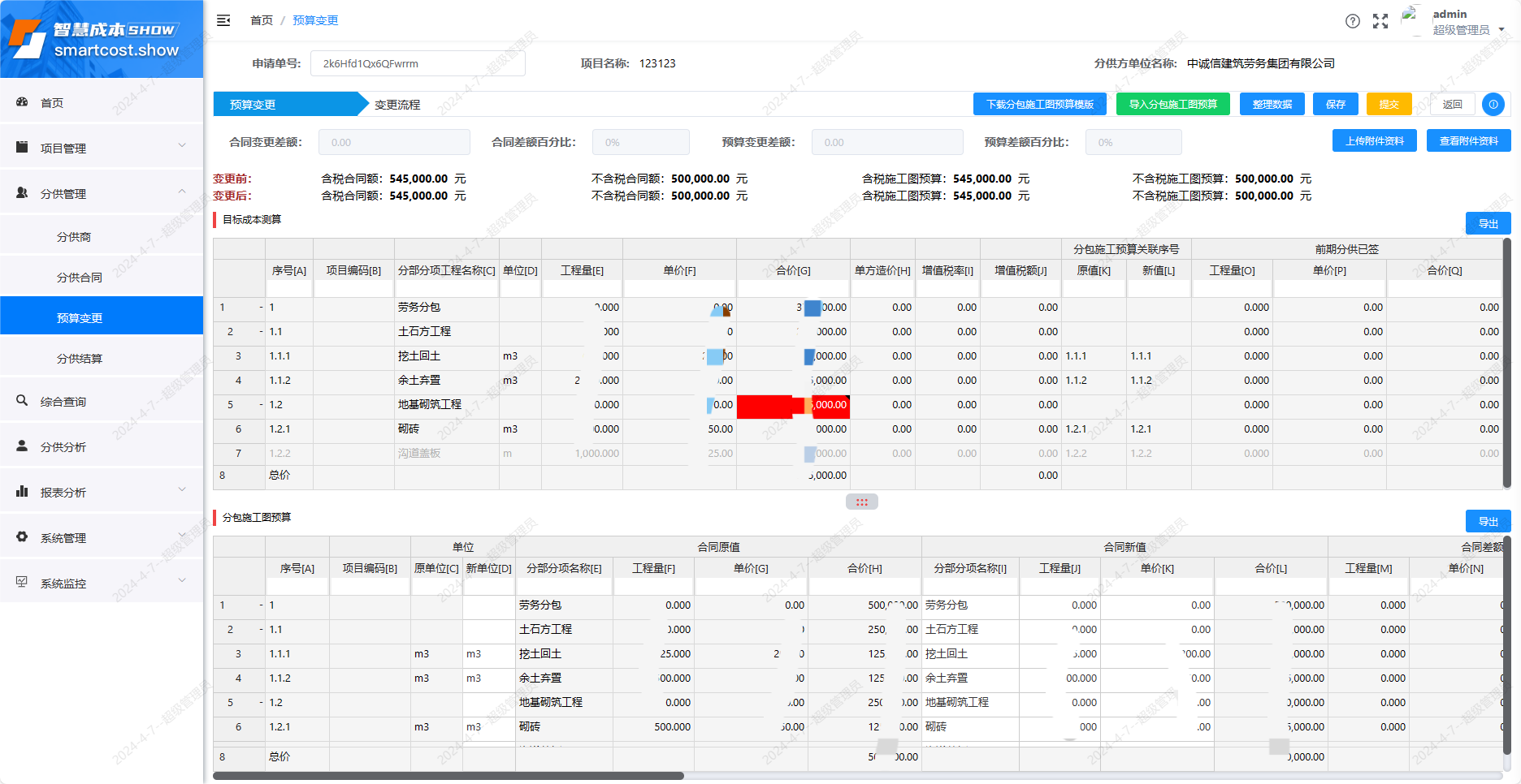 分供合同预算变更详情